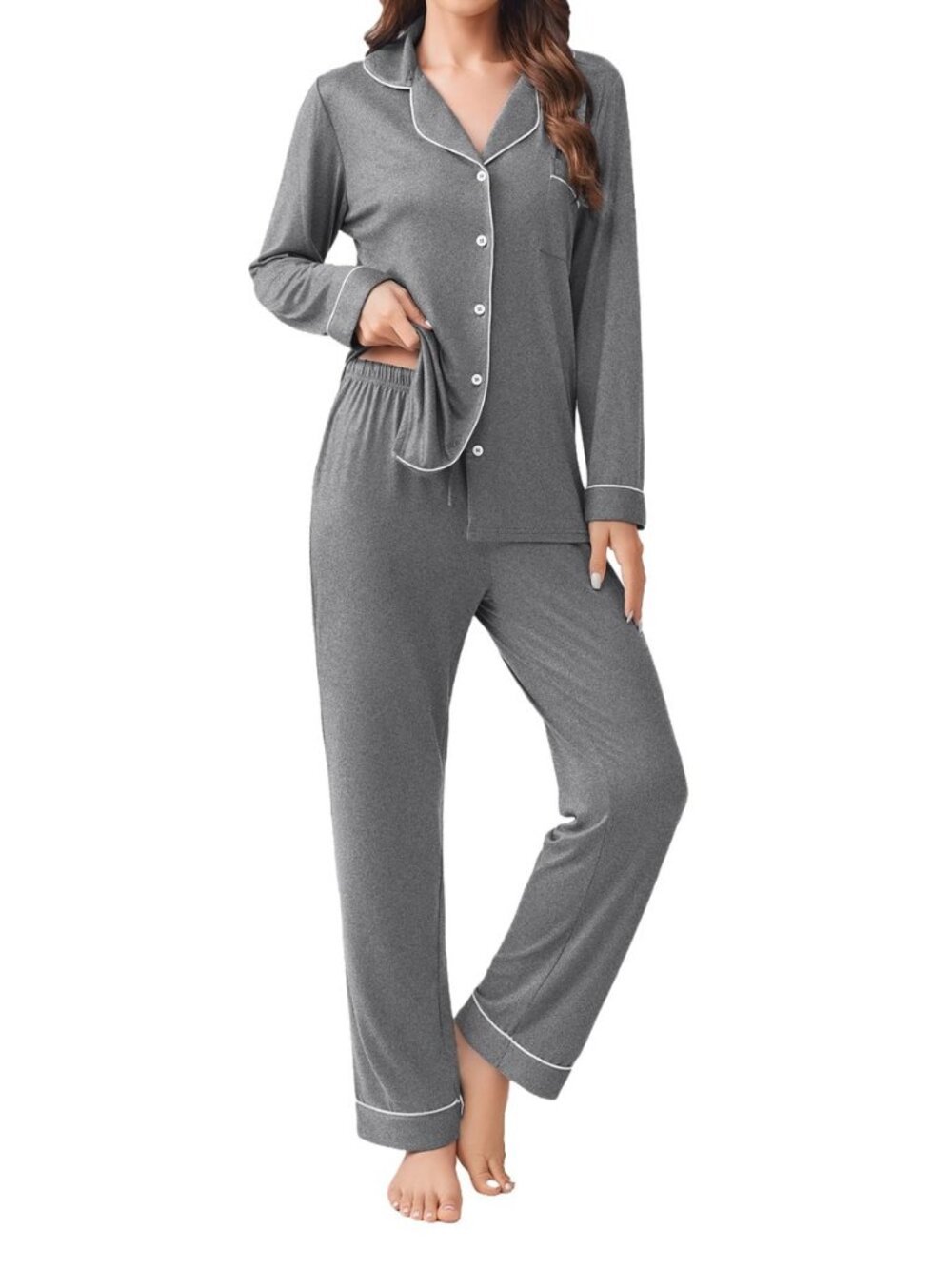 Womens Pajamas Set Button Down Long Sleeve Top & Pants Lounge Sets
